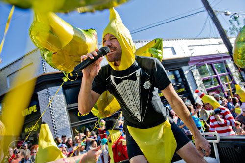 Matt Hutchinson performs on the Adult Swim float during the 14th annual Little 5 Points Halloween Parade in Atlanta on Saturday, October 18, 2014. 