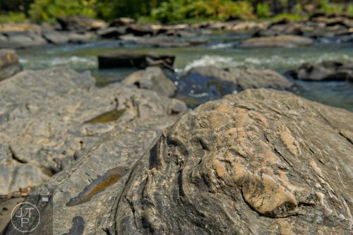 Water flows past rocks at Sweetwater Creek State Park in Lithia Springs on Monday, September 22, 2014.
