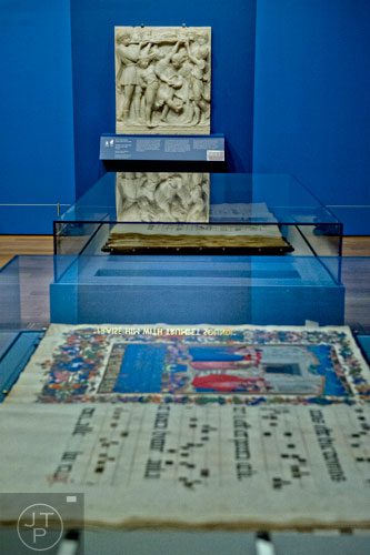 One of three marble panels from Italian sculptor Luca della Robbia's famed organ loft created for Florence Cathedral sit on display in the High Museum of Art's new "Make a Joyful Noise": Renaissance Art and Music at Florence Cathedral exhibit on Tuesday, October 14, 2014.   