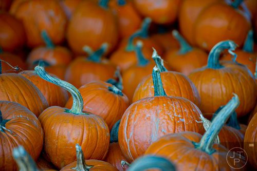 Pumpkins sit in piles at Kinsey Family Farm in Cumming on Saturday, October 4, 2014.