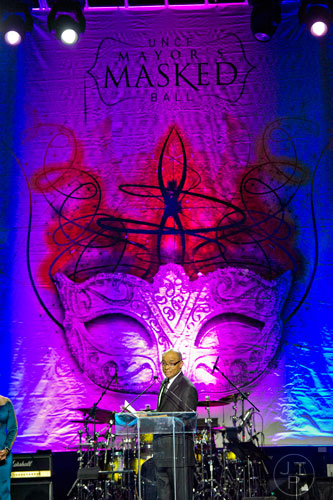 Maurice E. Jenkins Jr., executive vice president of national development for the UNCF, speaks to the crowd during the 31st annual United Negro College Fund Mayor's Masked Ball at the Atlanta Marriott Marquis in downtown on Saturday, December 20, 2014. 