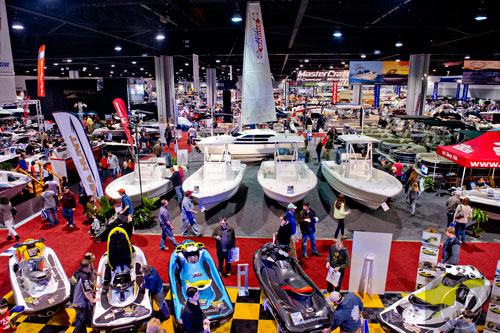 Hundreds of boats, jet skis and accessories sit on display during the Atlanta Boat Show at the Georgia World Congress Center on Saturday, January 17, 2015. 