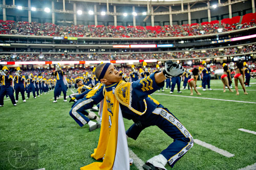 North Carolina A&T University drum major Anthony Bryant performs during the Honda Battle of the Bands at the Georgia Done in Atlanta on Saturday, January 24, 2015. 