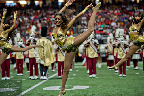 Bethune Cookman University's Vernisha Levell (center) performs during the Honda Battle of the Bands at the Georgia Done in Atlanta on Saturday, January 24, 2015. 
