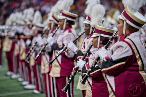 Bethune Cookman University's Sharita Ellis (right) performs during the Honda Battle of the Bands at the Georgia Done in Atlanta on Saturday, January 24, 2015. 