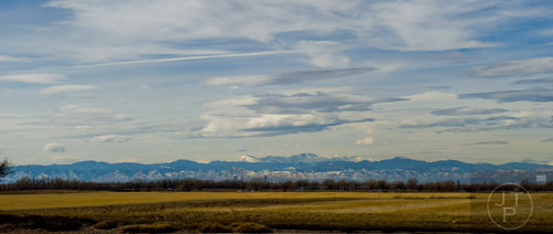 A view of the Rocky Mountains from Denver, Colorado on Thursday, February 12, 2015.