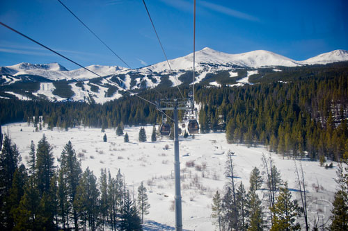 The gondola on the way up to Peak 8 in Breckenridge, Colorado.