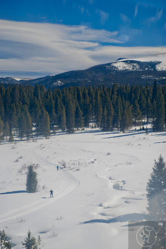 A nordic skier runs one of the trails in Breckenridge, Colorado.