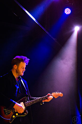 Brian Elmquist (right) of the band The Lone Bellow performs on stage at Terminal West in Atlanta on Wednesday, March 11, 2015.  