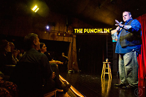Comedian Billy Gardell (right) performs on stage at The Punchline in Atlanta on Friday, March 20, 2015. 