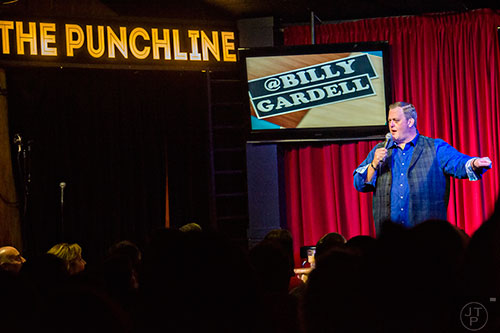 Comedian Billy Gardell performs on stage at The Punchline in Atlanta on Friday, March 20, 2015.