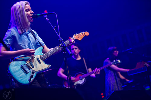 Alvvays' Molly Rankin (left), Brian Murphy and Kerri MacLellan perform on stage at The Tabernacle in Atlanta on Friday, April 10, 2015.