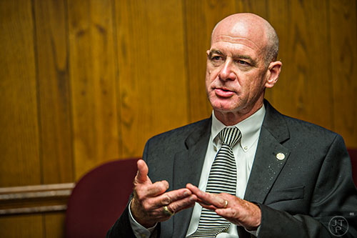 L.C. "Buster" Evans, assistant commissioner with the Georgia Department of Corrections, talks about Governor Deal's prison charter school initiative and the benefits of educating inmates at the Lee Arrendale Correctional Facility in Alto on Friday, April 10, 2015.   