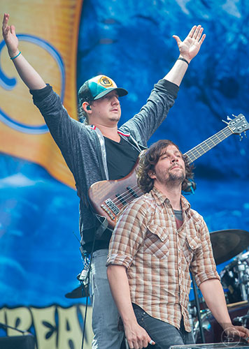 The Revivalists' George Gekas and Ed Williams perform on stage during the last day of the SweetWater 420 Fest at Centennial Olympic Park in Atlanta on Sunday, April 19, 2015. 