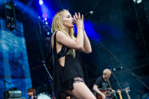 Delta Rae's Brittany Holljes performa on stage during the last day of the SweetWater 420 Fest at Centennial Olympic Park in Atlanta on Sunday, April 19, 2015. 