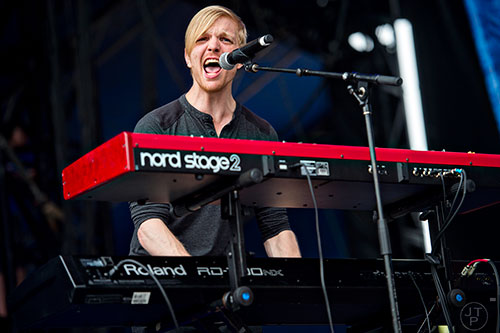 Delta Rae's Eric Holljes performs on stage during the last day of the SweetWater 420 Fest at Centennial Olympic Park in Atlanta on Sunday, April 19, 2015.
