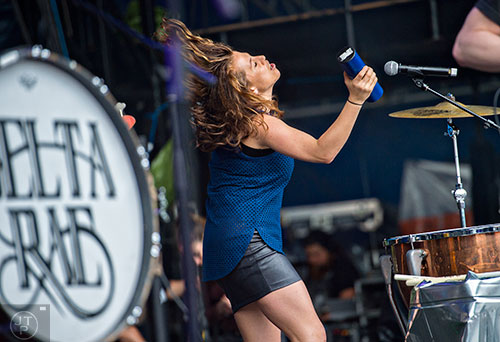 Delta Rae's Elizabeth Hopkins performs on stage during the last day of the SweetWater 420 Fest at Centennial Olympic Park in Atlanta on Sunday, April 19, 2015.