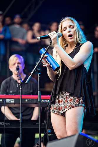 Delta Rae's Brittany Holljes and her brother Eric perform on stage during the last day of the SweetWater 420 Fest at Centennial Olympic Park in Atlanta on Sunday, April 19, 2015. 
