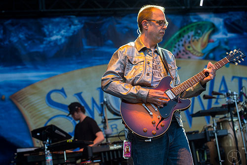 Moe.'s Chuck Garvey (right) and Jim Loughlin perform on stage during the last day of the SweetWater 420 Fest at Centennial Olympic Park in Atlanta on Sunday, April 19, 2015.