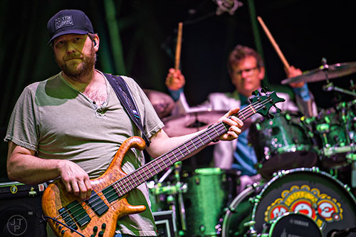 Moe.'s Rob Derhak and Vinnie Amico perform on stage during the last day of the SweetWater 420 Fest at Centennial Olympic Park in Atlanta on Sunday, April 19, 2015. 