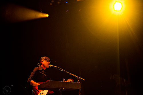 Death Cab for Cutie's Dave Depper performs on stage at the Fox Theatre in Atlanta on Monday, April 27, 2015. 