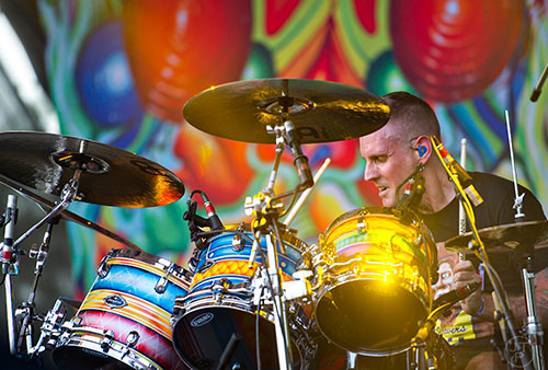 Mastodon's Brann Dailor performs on stage during the first day of the Shaky Knees Music Festival at Central Park in Atlanta on Friday, May 8, 2015. 