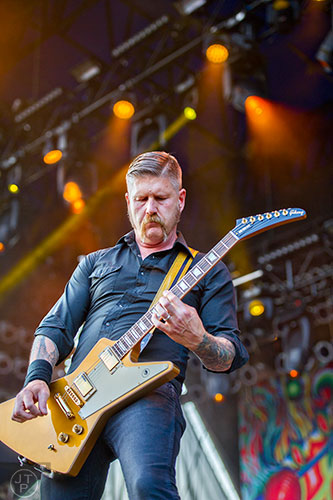 Mastodon's Bill Kelliher performs on stage during the first day of the Shaky Knees Music Festival at Central Park in Atlanta on Friday, May 8, 2015. 