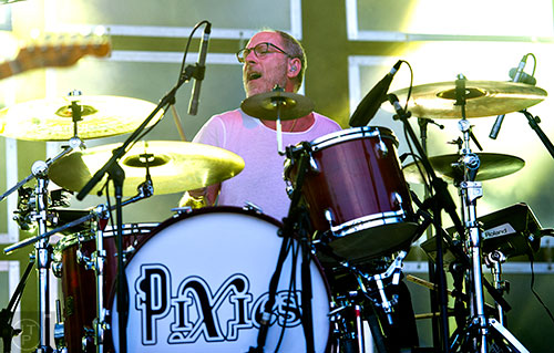 David Lovering performs on stage with the Pixies during the first day of the Shaky Knees Music Festival at Central Park in Atlanta on Friday, May 8, 2015. 