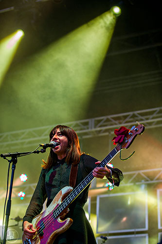 Paz Lenchantin performs on stage with the Pixies during the first day of the Shaky Knees Music Festival at Central Park in Atlanta on Friday, May 8, 2015. 