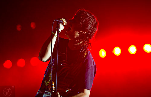 The Strokes' Julian Casablancas performs on stage during the first day of the Shaky Knees Music Festival at Central Park in Atlanta on Friday, May 8, 2015. 