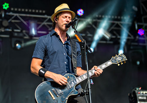 Interpol's Paul Banks performs on stage during the Shaky Knees Music Festival at Central Park in Atlanta on Saturday, May 9, 2015. 