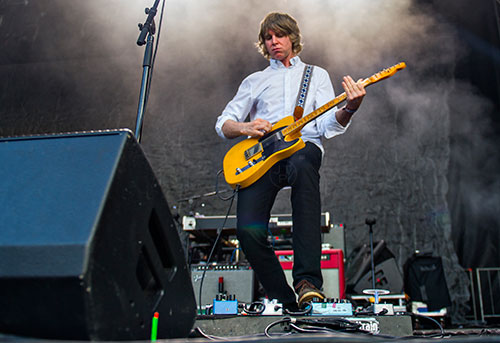 Wilco's Pat Sansone performs on stage during the Shaky Knees Music Festival at Central Park in Atlanta on Saturday, May 9, 2015. 