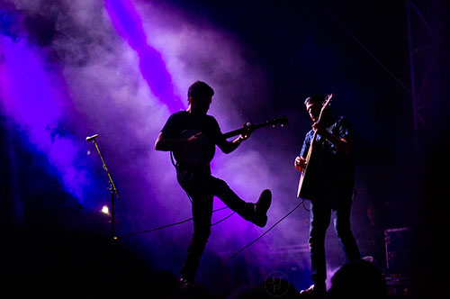 Scott Avett (left) and his brother Seth perform during the Shaky Knees Music Festival at Central Park in Atlanta on Saturday, May 9, 2015.