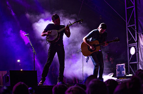 Scott Avett (left) and his brother Seth perform during the Shaky Knees Music Festival at Central Park in Atlanta on Saturday, May 9, 2015. 