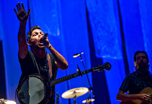 Scott Avett (left) and his brother Seth perform during the Shaky Knees Music Festival at Central Park in Atlanta on Saturday, May 9, 2015. 