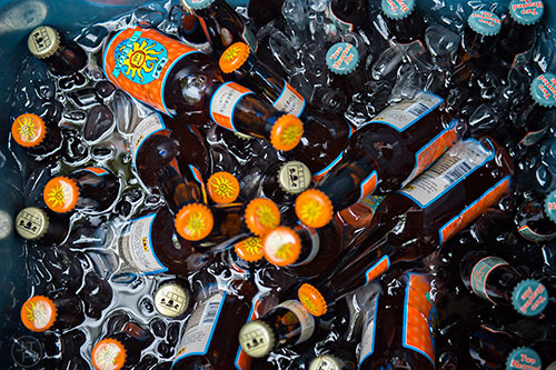 Bottles of beer from Bell's Brewery sit in a bucket of ice during the East Atlanta Beer Fest at Brownwood Park on Saturday, May 16, 2015. 