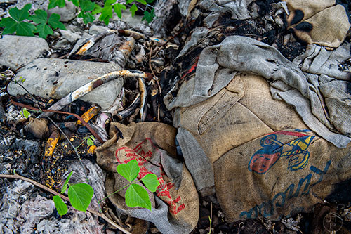 Burlap sacks lay on the ground in an abandoned and dilapidated building near a section of yet to be developed Atlanta Beltline Trail on Friday, May 29, 2015.