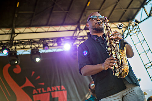 Marcus Strickland performs on stage during the Atlanta Jazz Fest at Piedmont Park on Saturday, May 23, 2015.
