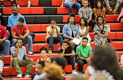 Former classmates, friends and family of Wali Clanton Jr. lsiten as he is remembered during the memorial service at Dutchtown High School in Hampton on Thursday, June 18, 2015. 