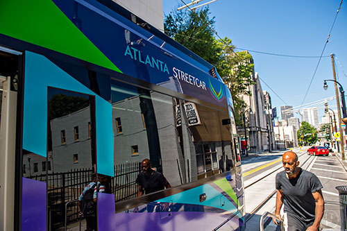 The King Historic District Atlanta Streetcar stop in downtown.