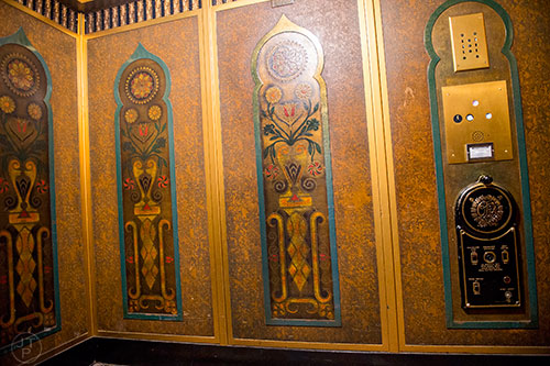 Leather panels inside one of the elevators at the Fox Theatre in Atlanta on Monday, June 22, 2015.