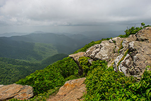 A view of the Blue Ridge Mountains from the summit of the Craggy Pinnacle Trail outside of Asheville, North Carolina on Tuesday, June 23, 2015.