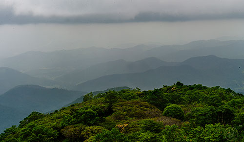 A view of the Blue Ridge Mountains from the summit of the Craggy Pinnacle Trail outside of Asheville, North Carolina on Tuesday, June 23, 2015.