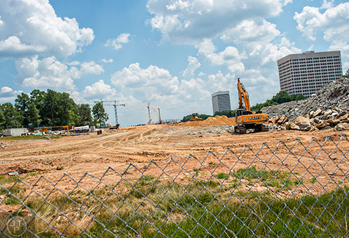 Construction on the new SunTrust Park, the new home of the Atlanta Braves, from Cobb Parkway on Thursday, June 18, 2015.
