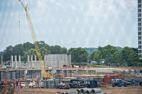 Construction on the new SunTrust Park, the new home of the Atlanta Braves, from Windy Ridge Parkway on Thursday, June 18, 2015.