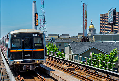 The eastbound MARTA train pulls into King Memorial Station at the corner of Grant and Decatur streets in Atlanta on Wednesday, May 13, 2015.