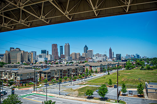 The Atlanta skyline from the westbound MARTA train platform at King Memorial Station at the corner of Grant and Decatur streets in Atlanta on Wednesday, May 13, 2015.
