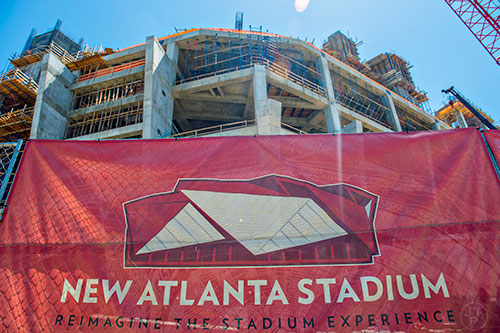 Construction continues on the new Atlanta Stadium. View from Northside Drive.
