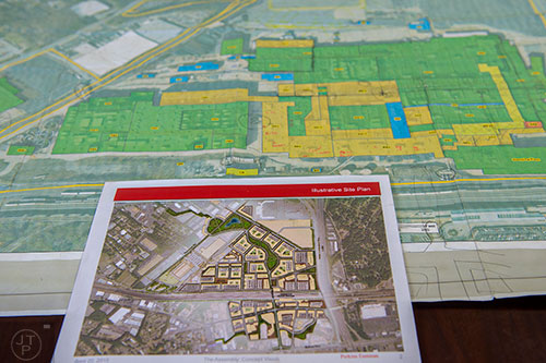 The new site plan for the GM Plant in Doraville lays on top of the old site plan for the plant on Monday, June 29, 2015.
