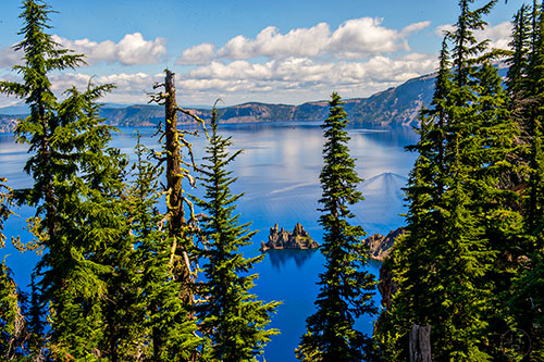 Phantom Ship can be seen from Sun Notch in Crater Lake National Park in Oregon on Sunday, July 26, 2015.